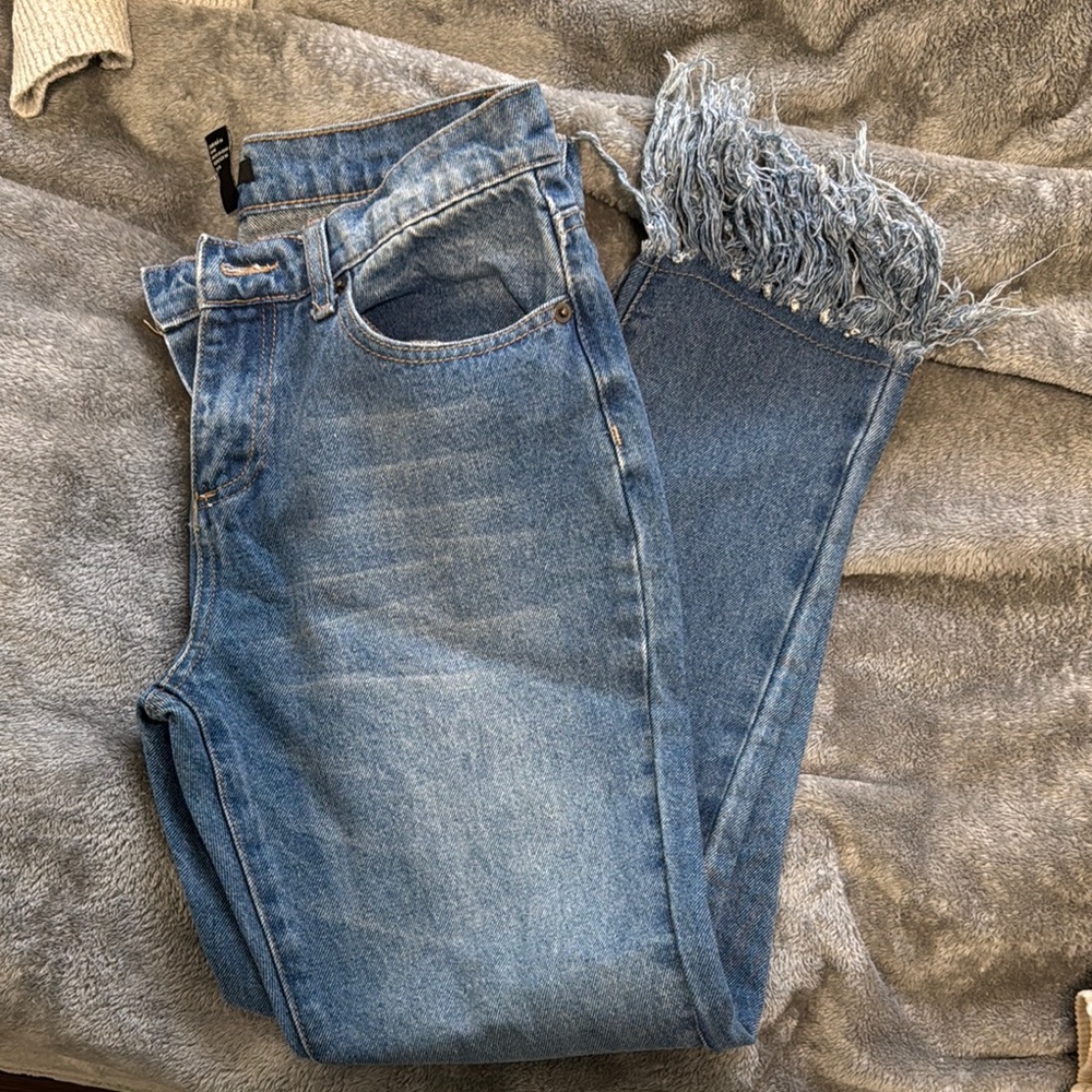 Fringed Blue Jeans - Forever 21